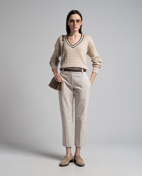 Brunello Cucinelli Beige pullover in a textured pattern with a monil chain M19195422