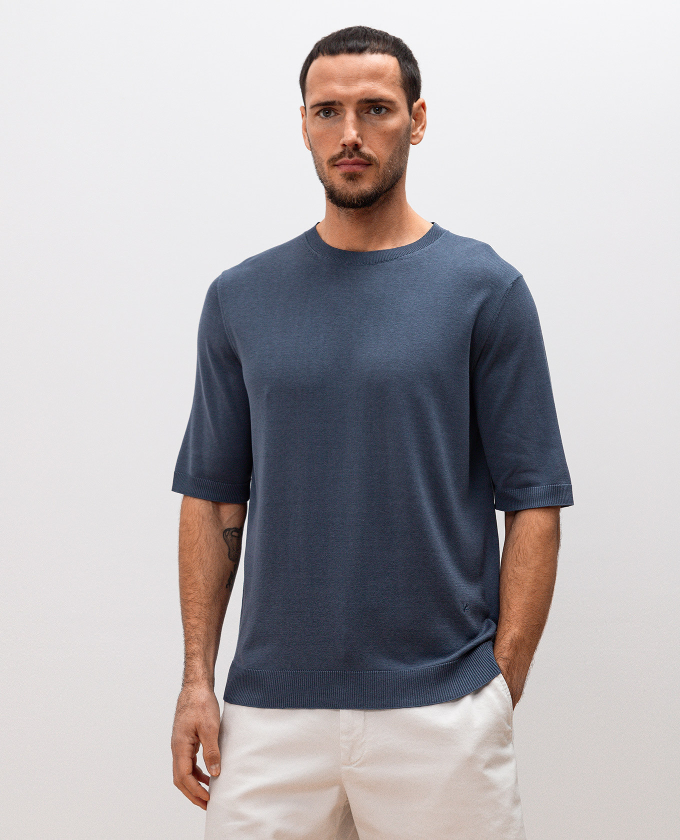 

Blue silk jumper with embroidered emblem ISAIA