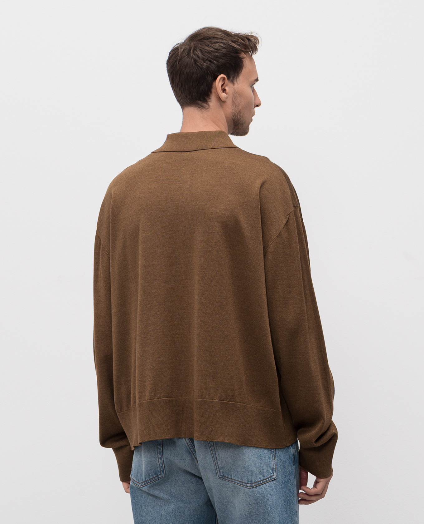 Brown wool and silk polo shirt Ami Paris 4