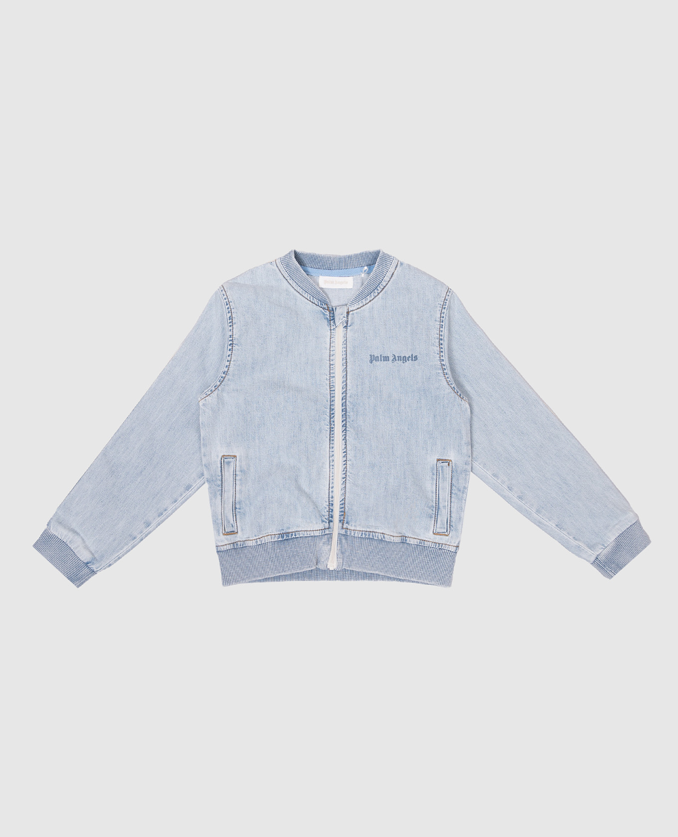 

Children's blue denim bomber jacket with logo print Palm Angels, Light blue