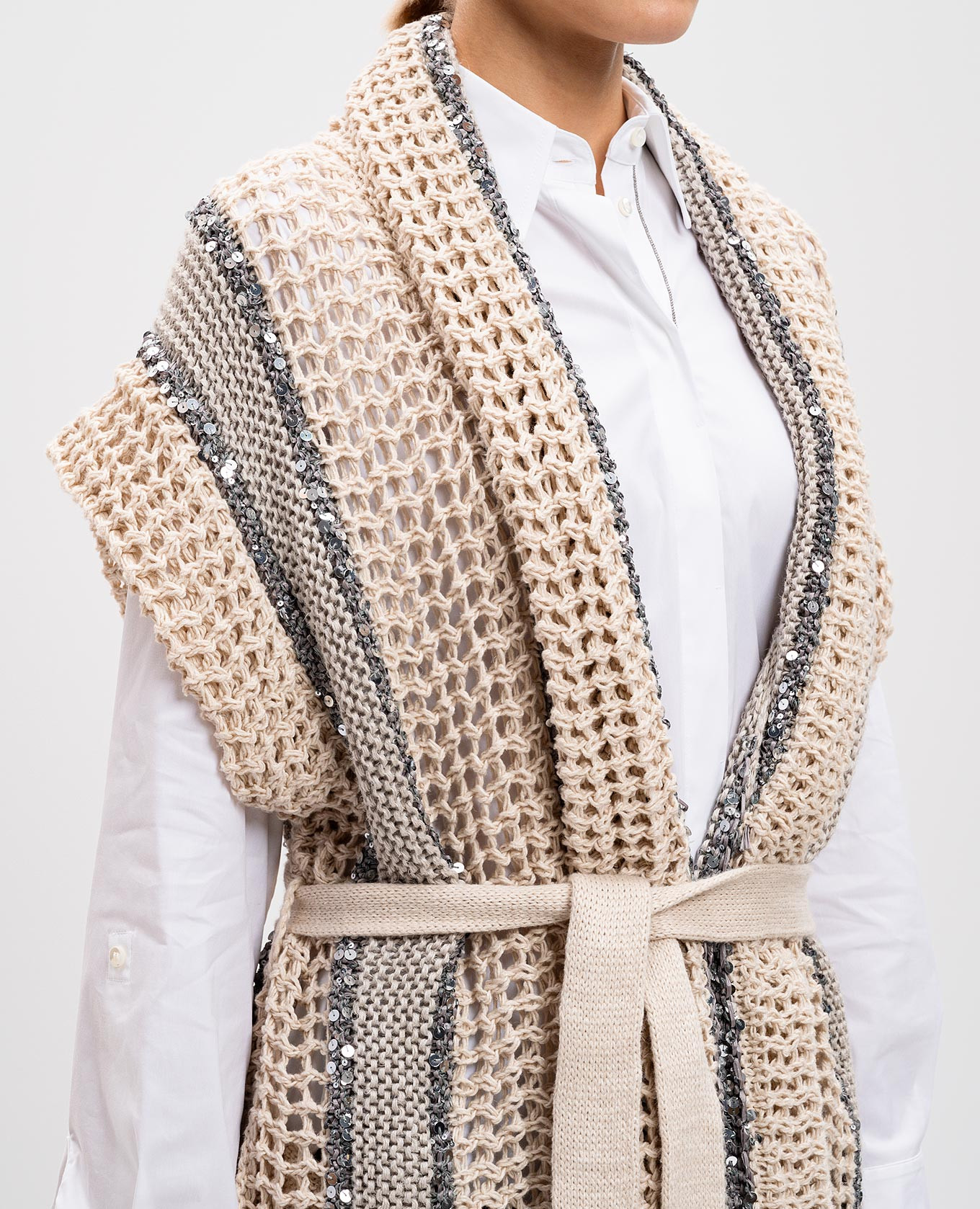 Beige openwork vest with sequins Brunello Cucinelli 5