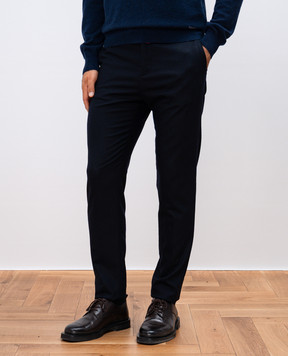 Kiton Blue wool trousers with logo embroidery UFPPEK0123E