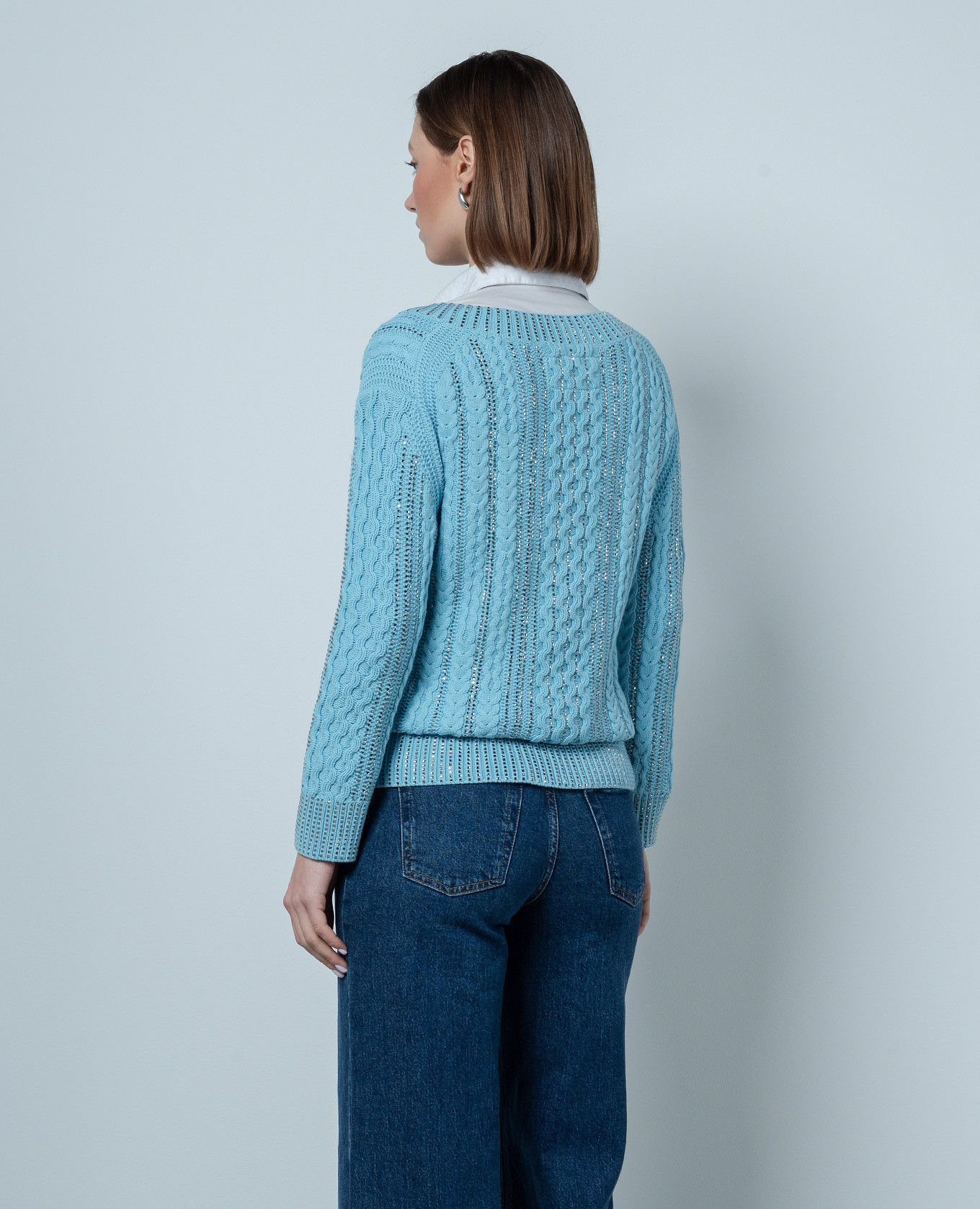 Blue pullover with a textured pattern with crystals Ermanno Scervino 4