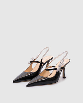 Mach&Mach Black patent leather slingbacks with crystals S088985PAT