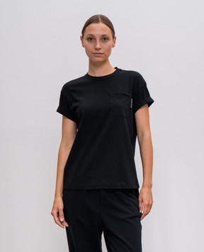 Brunello Cucinelli Black t-shirt with monil chain M0T18BB300