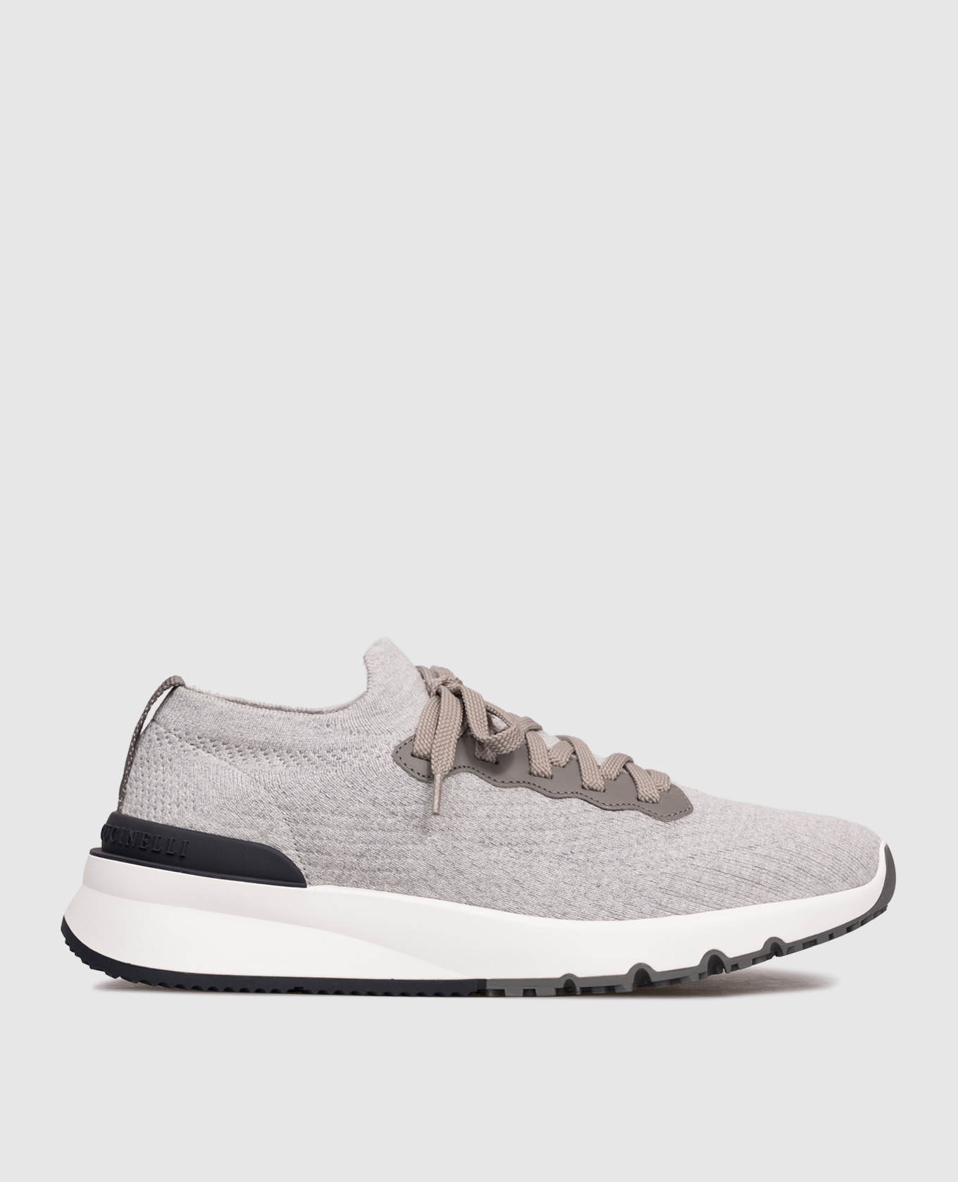 Grey sneakers with textured logo Brunello Cucinelli