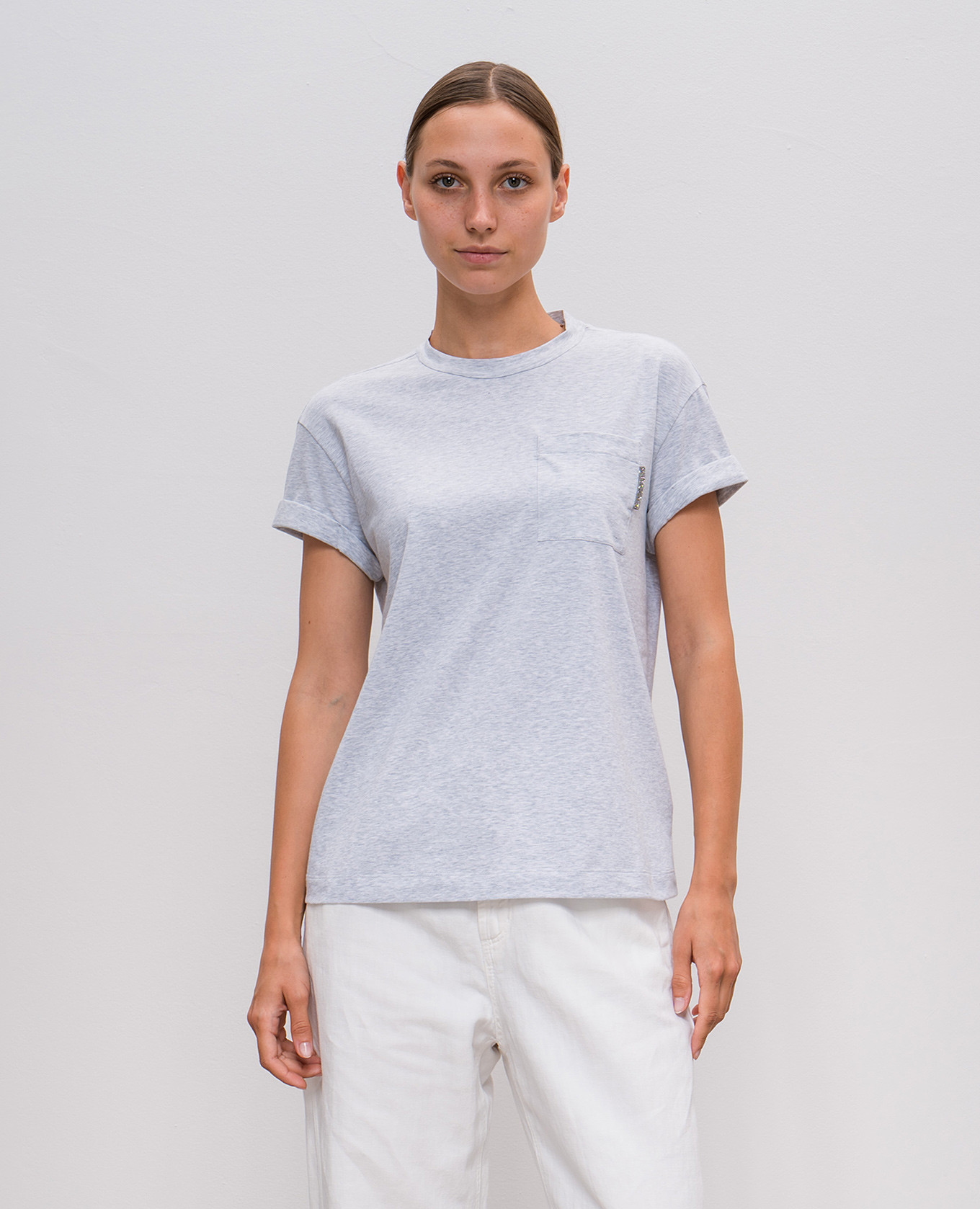 

Gray melange t-shirt with monil chain Brunello Cucinelli, Grey