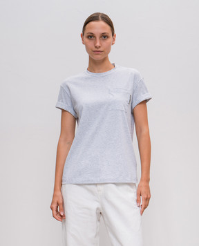 Brunello Cucinelli Gray melange t-shirt with monil chain M0T18BB300