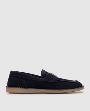 Dolce&Gabbana Blue suede loafers with monogram logo A50601AS707