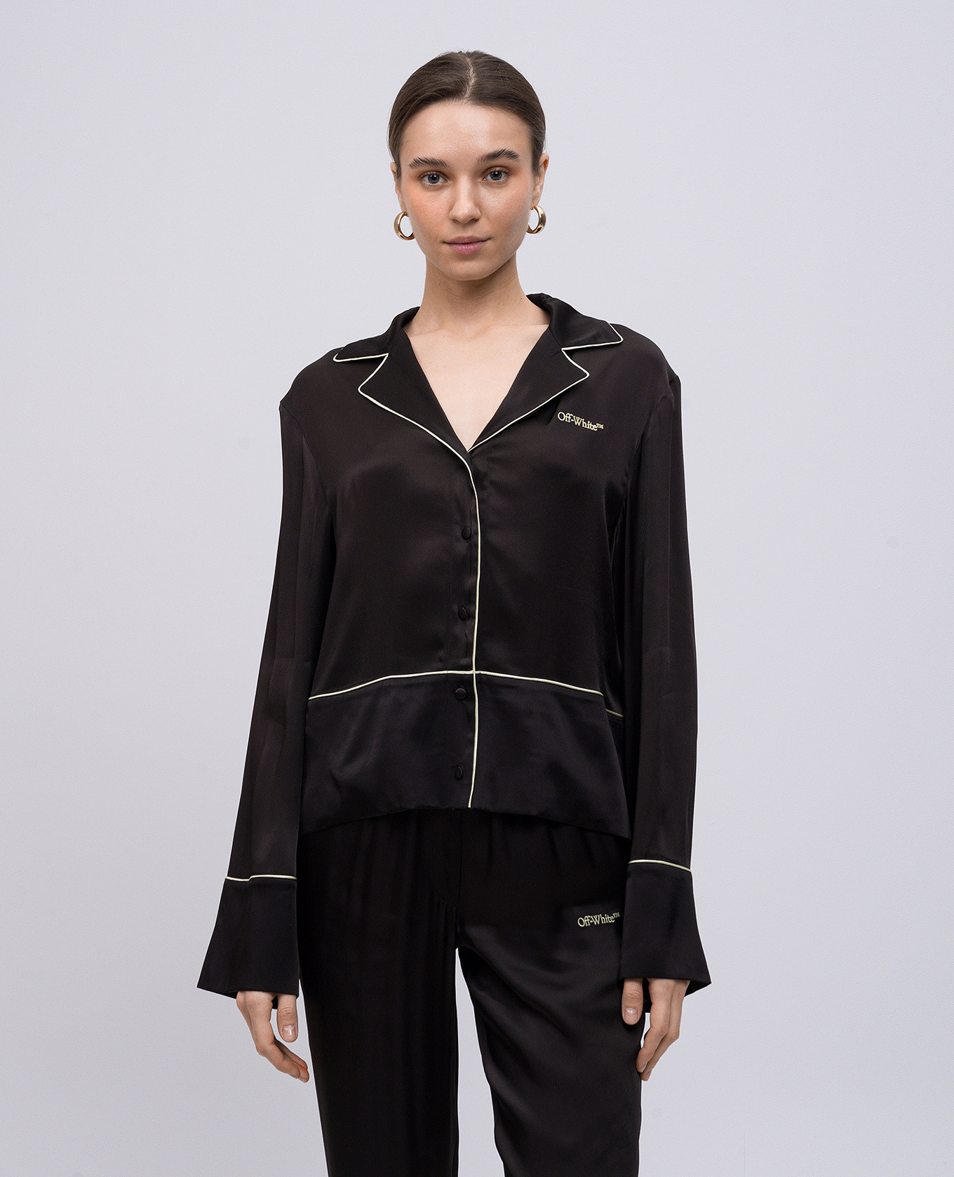 Brown silk blouse with logo embroidery Off-White 3
