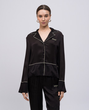 Off-White Brown silk blouse with logo embroidery OWGE028S25FAB001