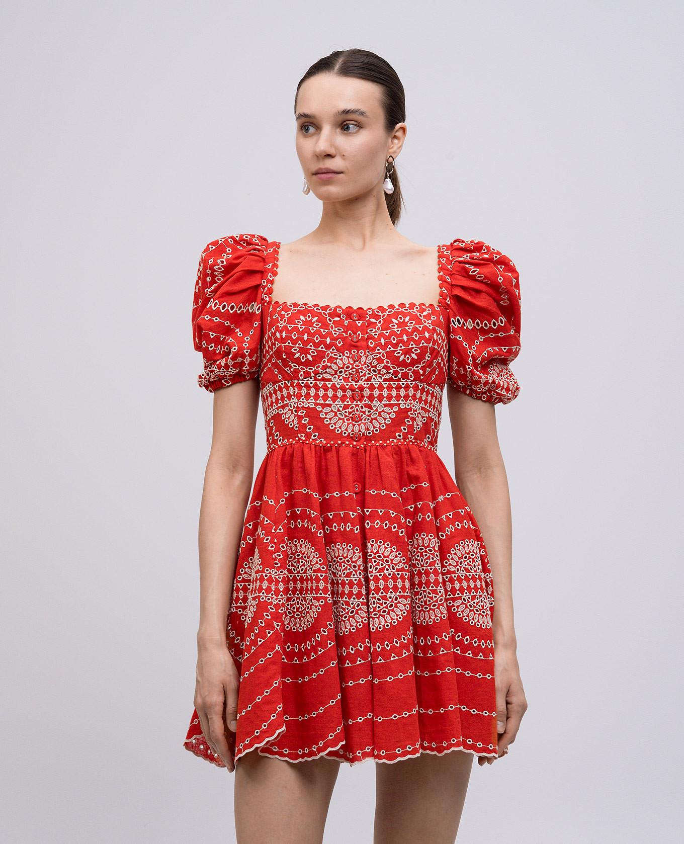 

Aliza red linen dress with embroidery Charo Ruiz
