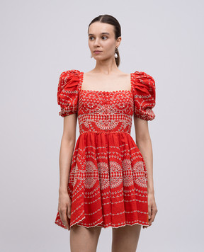 Charo Ruiz Aliza red linen dress with embroidery 254604