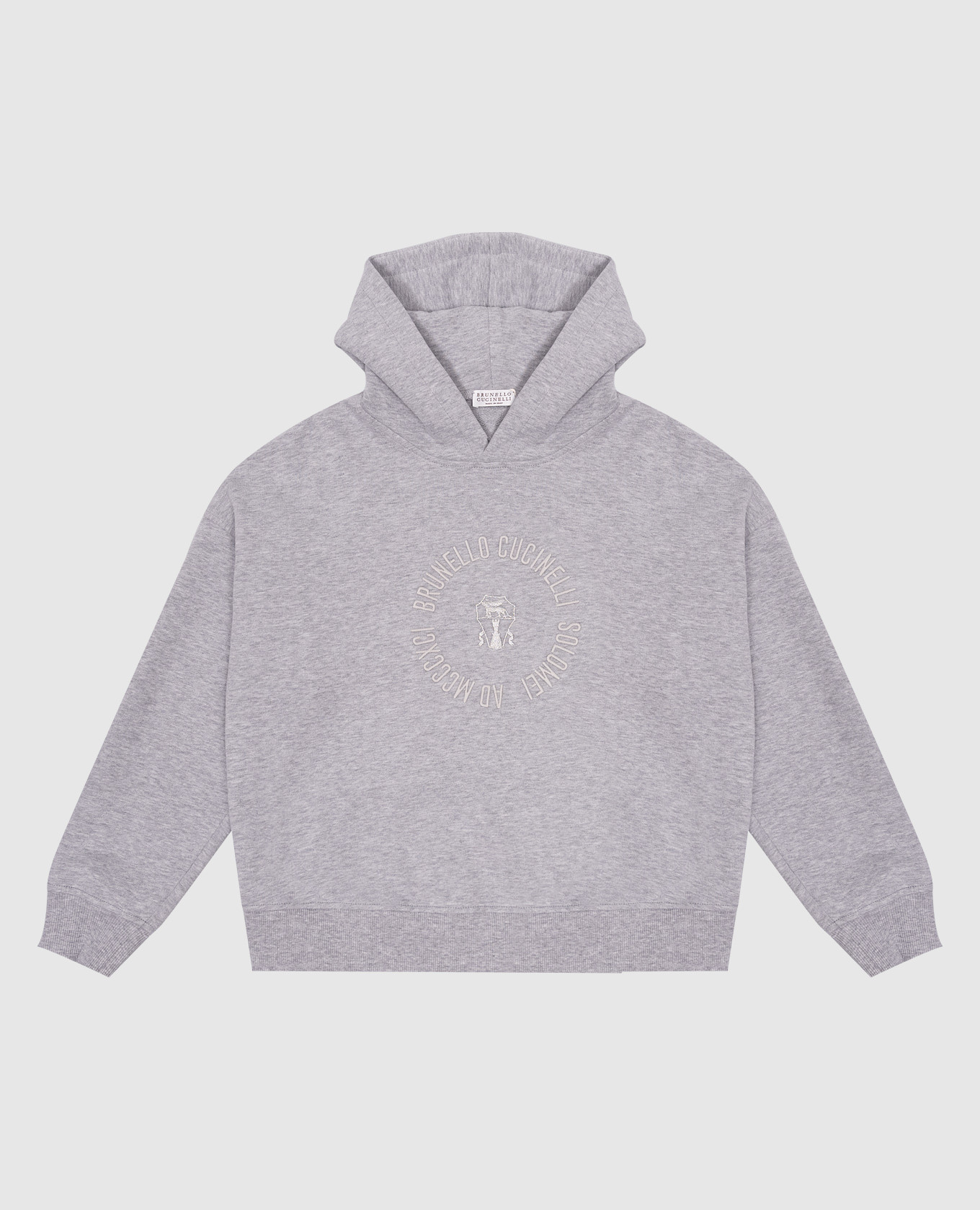 Children's gray hoodie with logo emblem embroidery brunello cucinelli