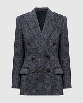 Brunello Cucinelli Black double-breasted jacket with wool in a woven pattern MB1277036