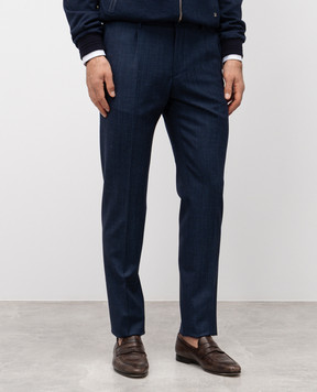 Stefano Ricci Blue wool, silk and linen trousers with logo M1T81A0006WKL01L