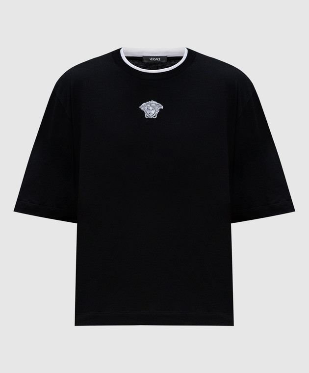 Versace - Schwarzes T-Shirt mit Medusa-Logo-Stickerei
