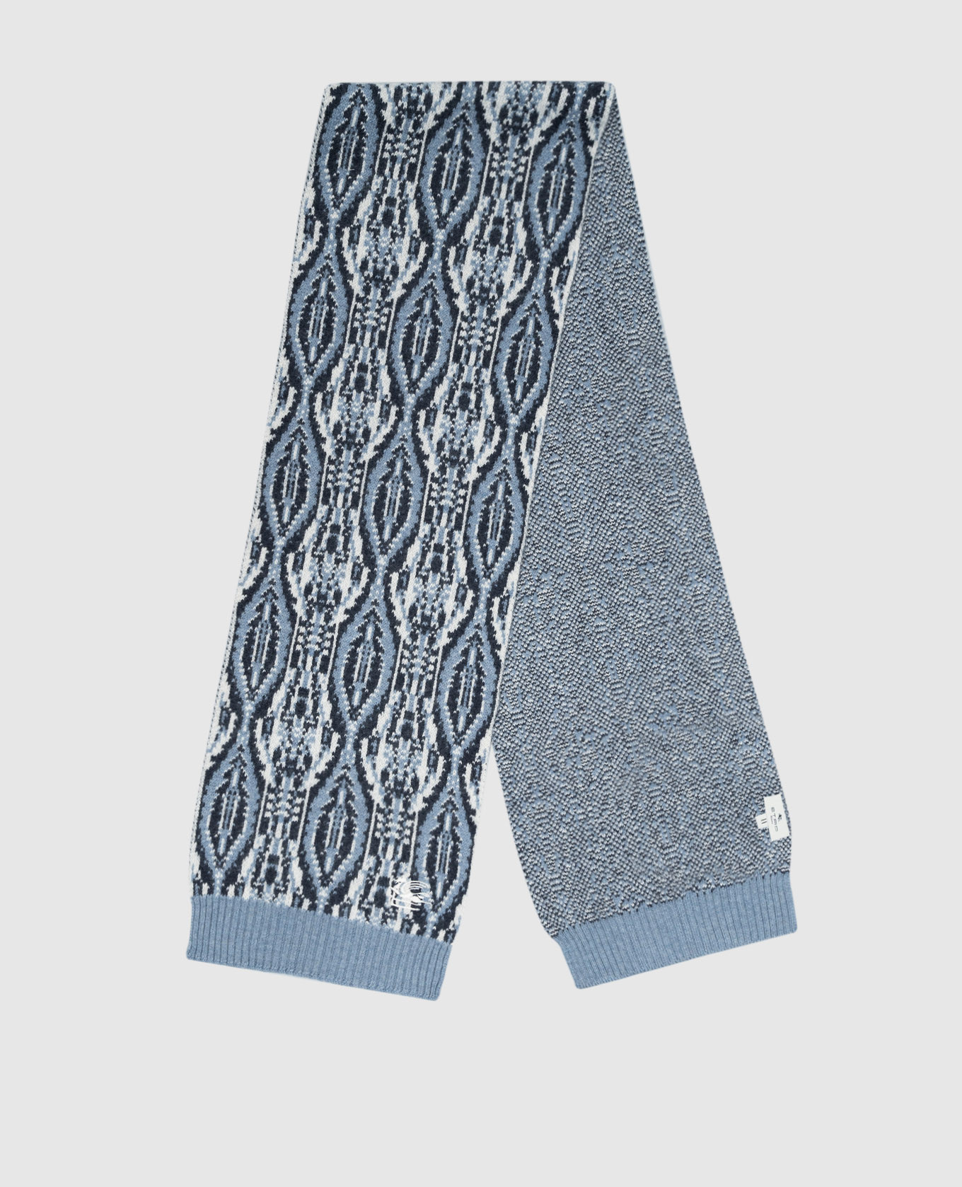 Baby blue wool and cashmere scarf with logo embroidery etro