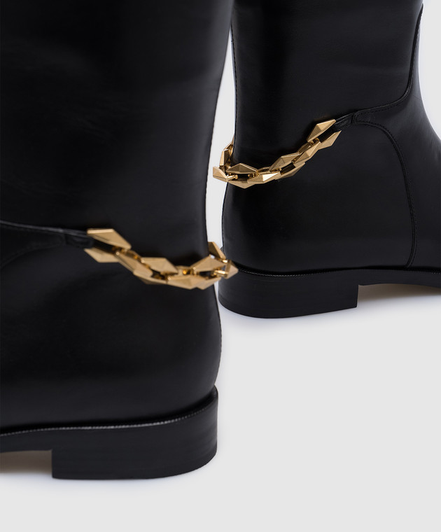 Jimmy Choo Nell black leather riding boots with chain