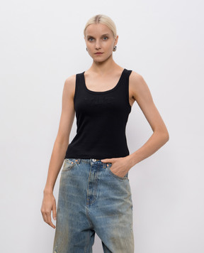 Vetements Black ribbed top with Vet embroidery WH76TT200B