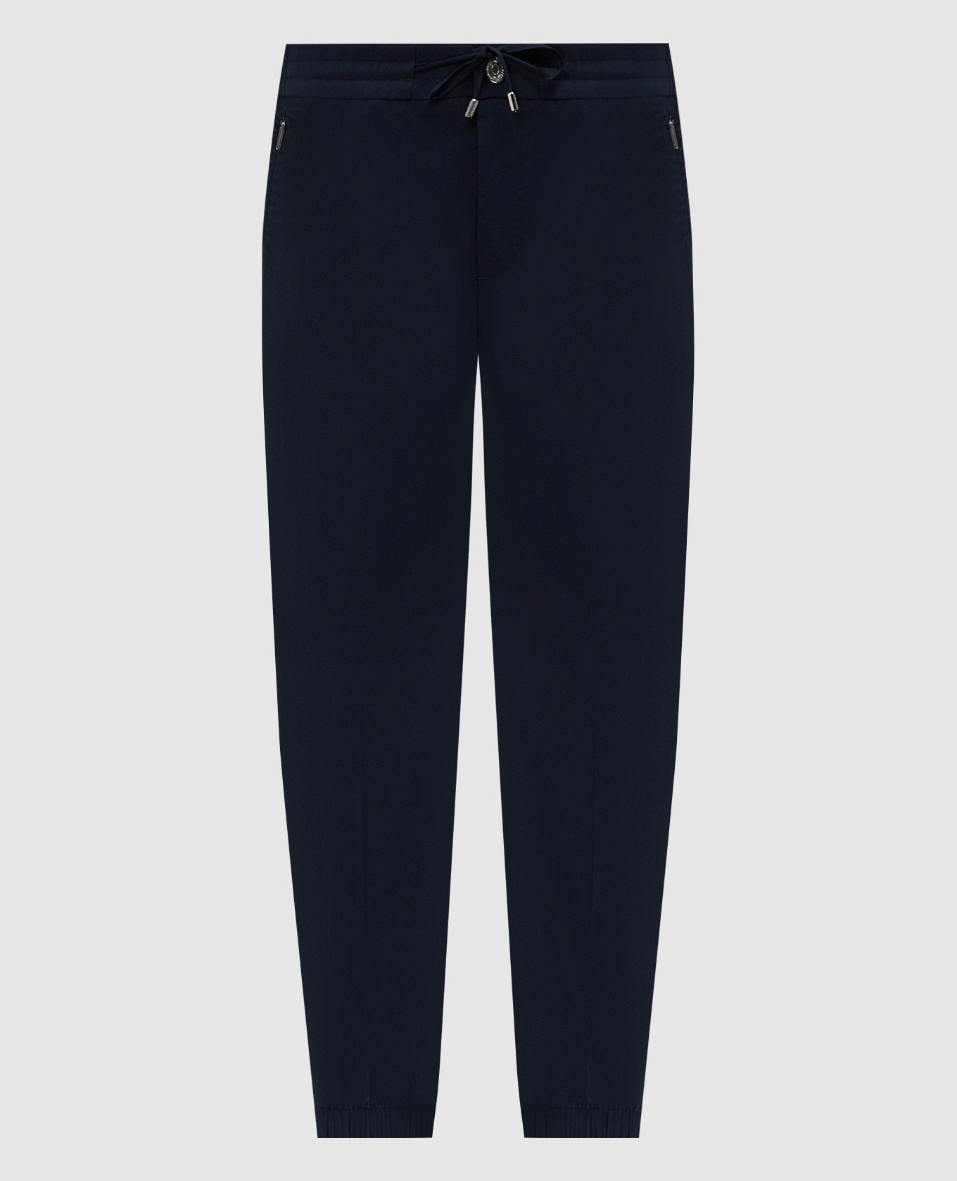 Blue wool and silk joggers with leather patch stefano ricci