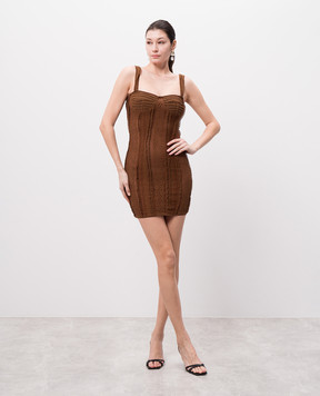 Charo Ruiz Selene brown mini dress with lace 255600