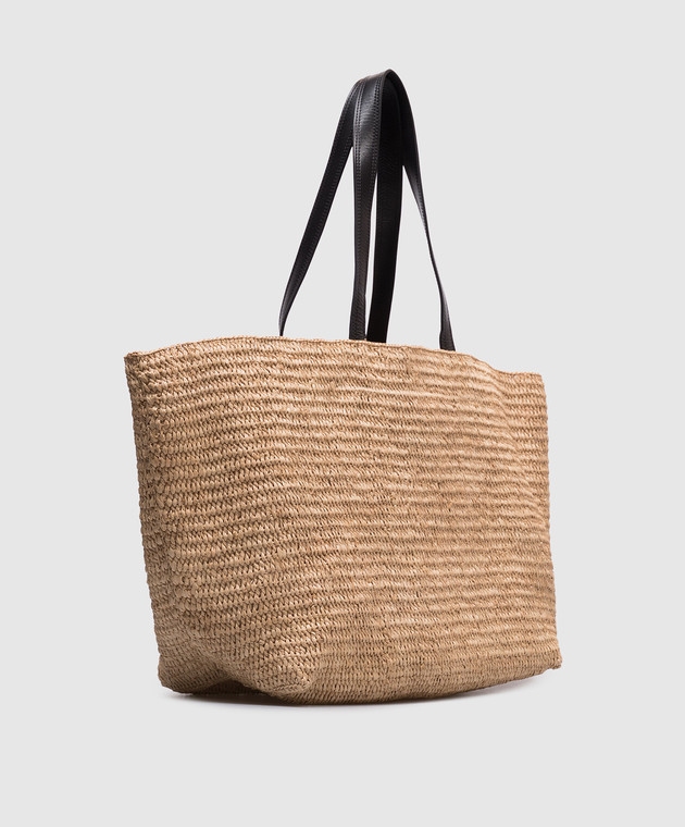 Ami Paris - Beige woven raffia tote bag with logo