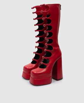 Babe Pay Pls Red leather boots with curly cutouts 5029073950