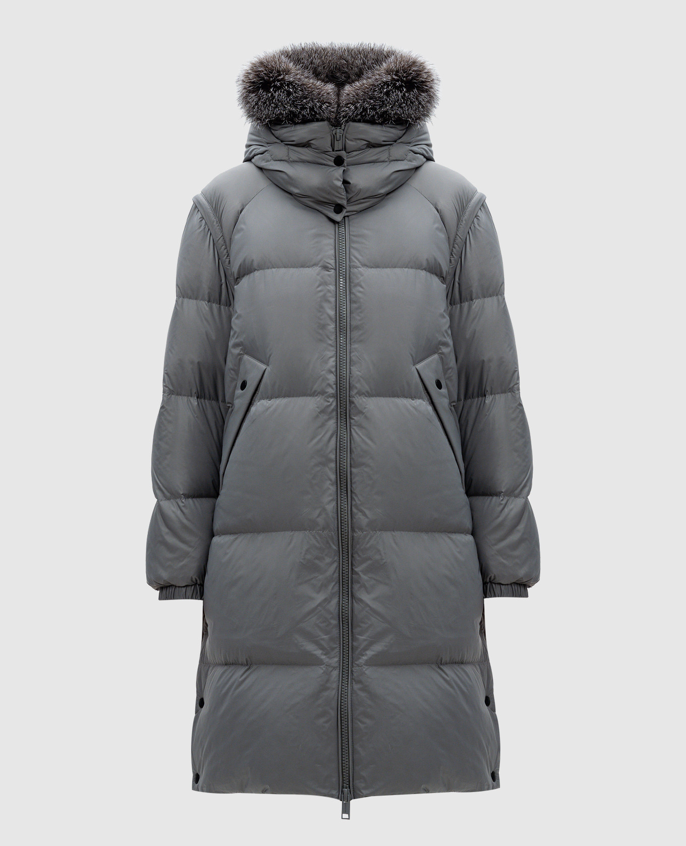 Gray down jacket with fox fur yves salomon army