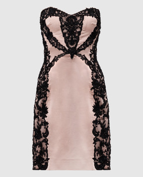 Pavoni Beige silk dress with lace RWRS1209
