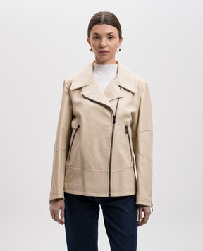 Simonetta Ravizza Beige leather biker jacket Milos S05JA284L16