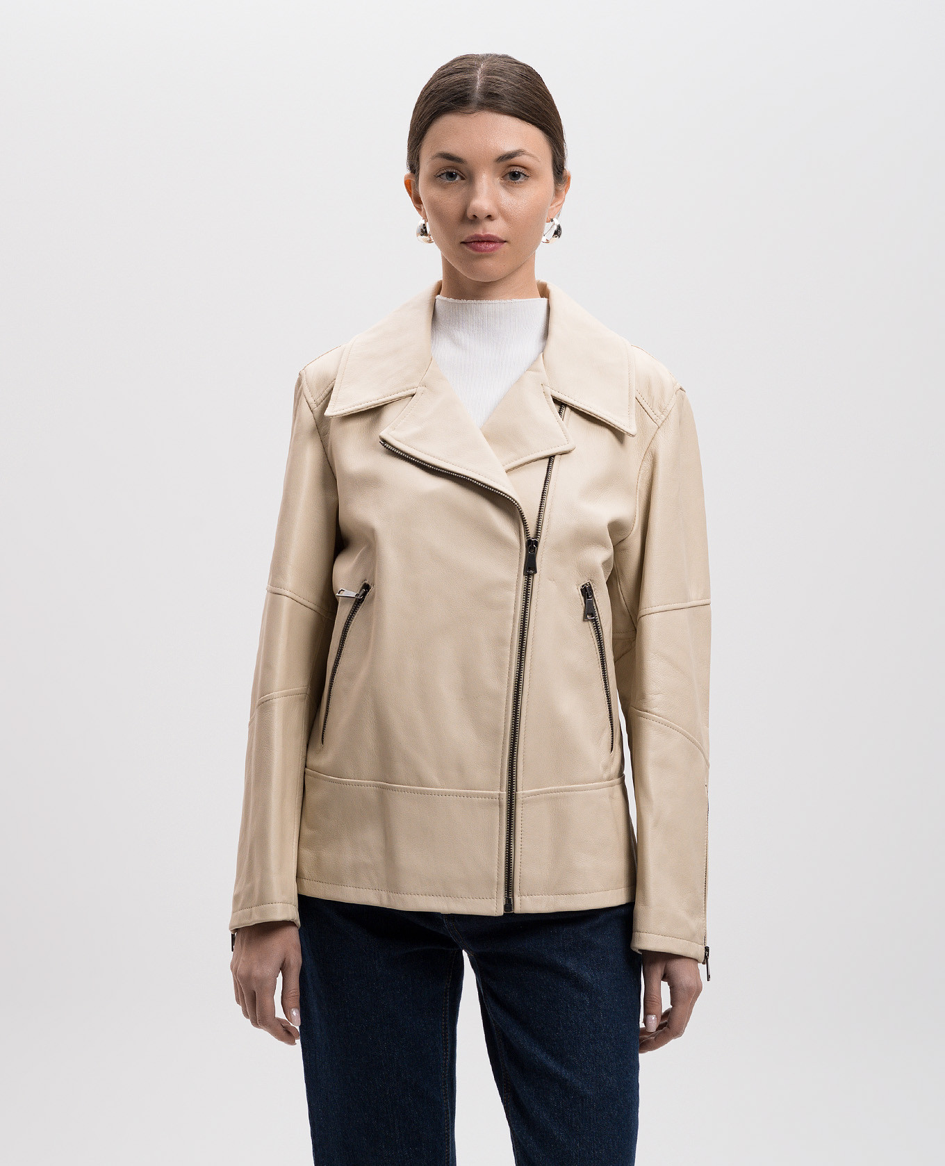 

Beige leather biker jacket Milos Simonetta Ravizza