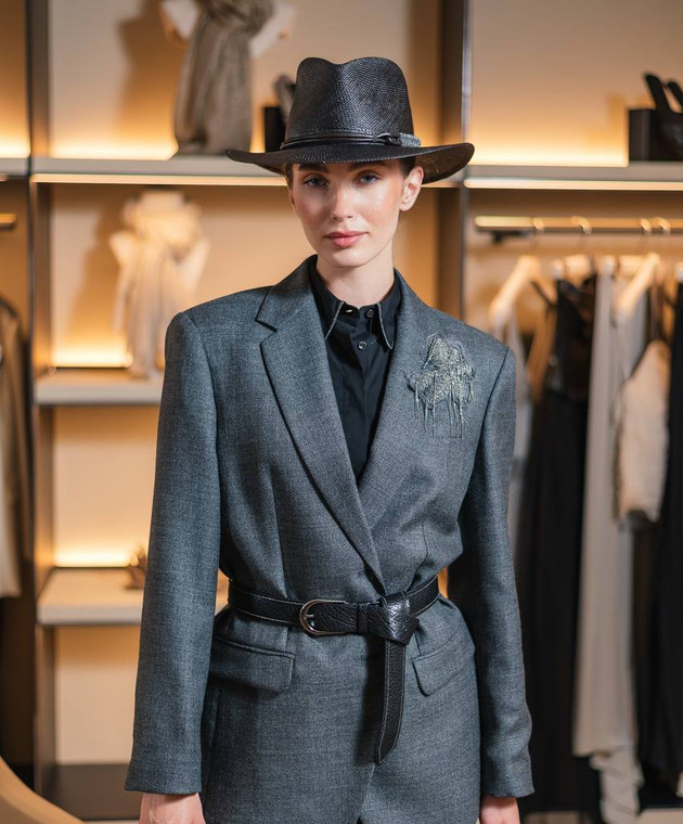 Brunello Cucinelli - Black straw hat with monil chain