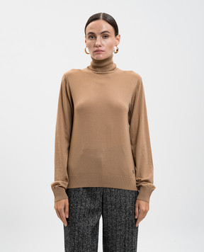 Dolce&Gabbana Brown cashmere turtleneck with DG monogram FXW42ZJBW0P