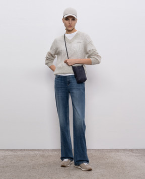 Brunello Cucinelli Beige openwork sweater with mohair and wool MPS732412P
