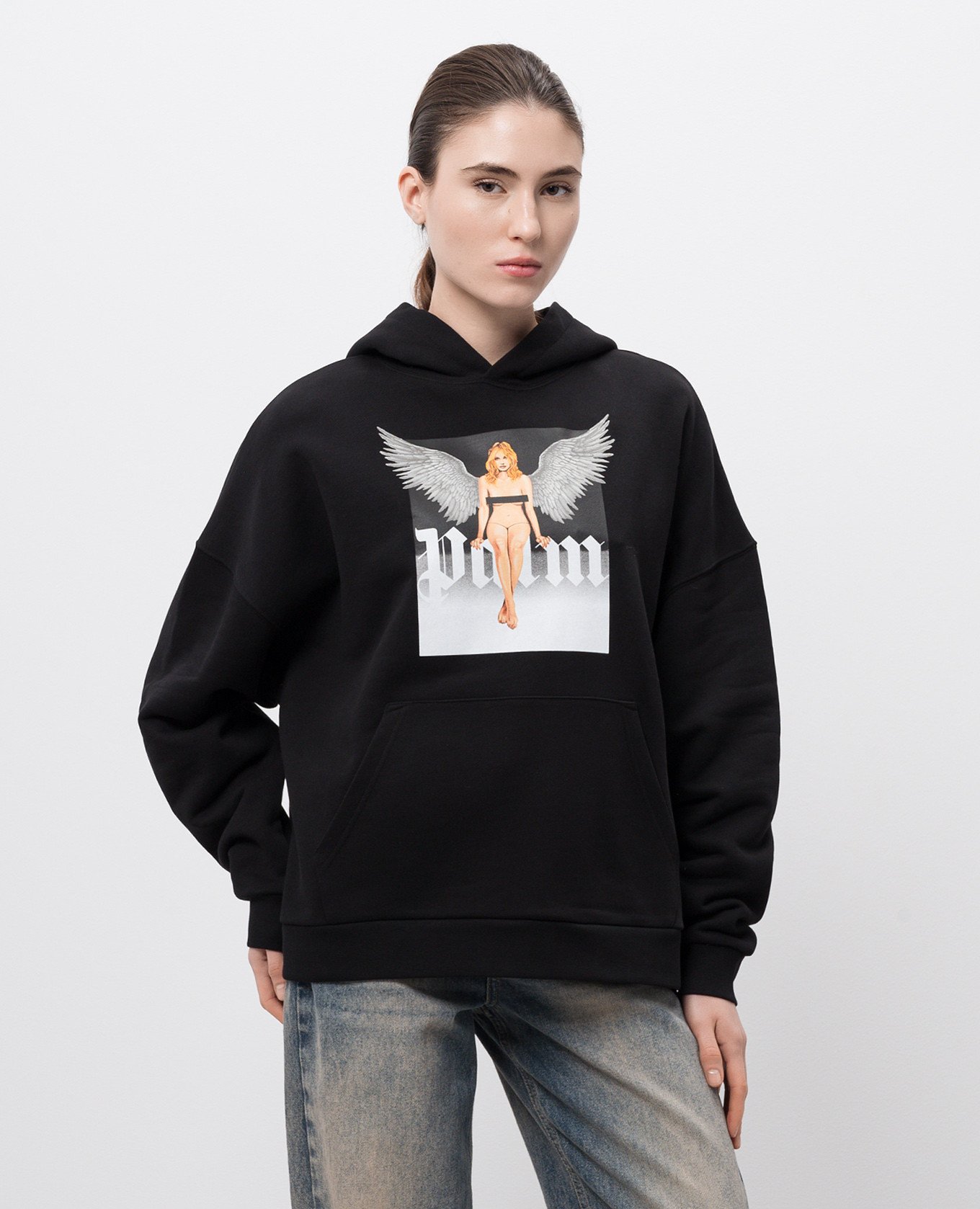 

Black Crystal pin up hoodie with logo print Palm Angels