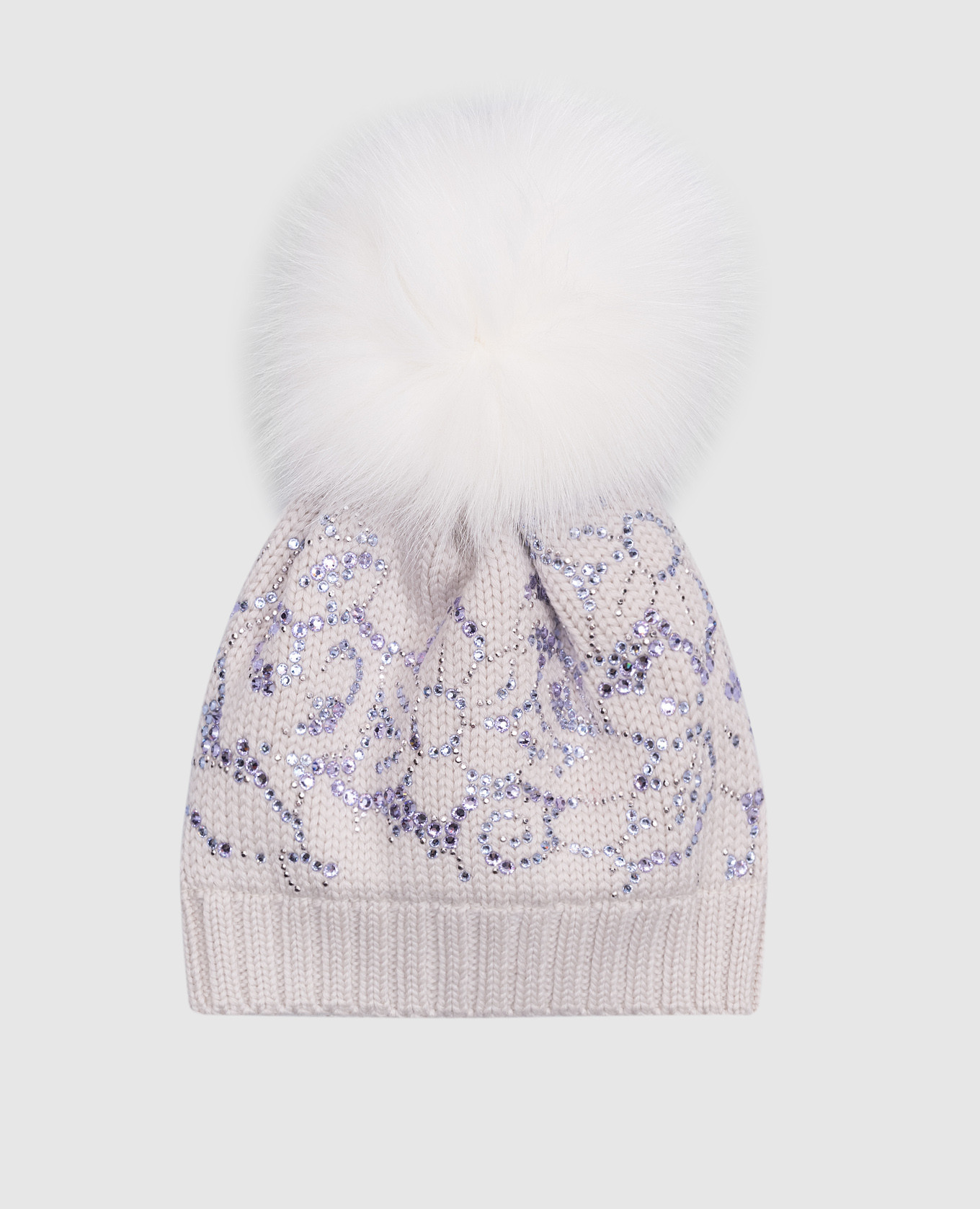 Baby's pink hat made of wool with fur and crystal appliqué il trenino