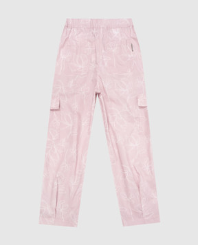 Brunello Cucinelli Children's pink floral print cargo pants with monil chain BL934P208C