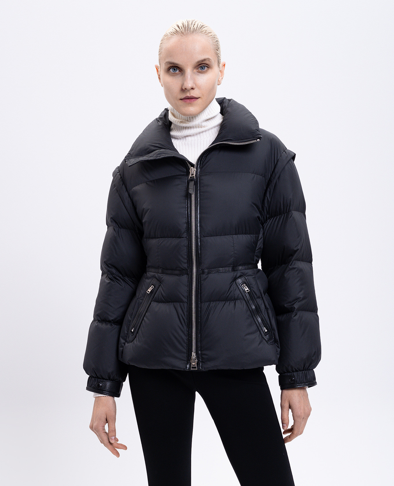 

Black down jacket with leather inserts Tom Ford