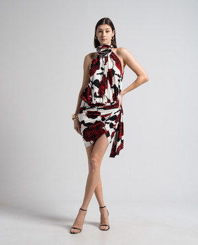 Balmain White mini dress in floral print CF0R3210JI14
