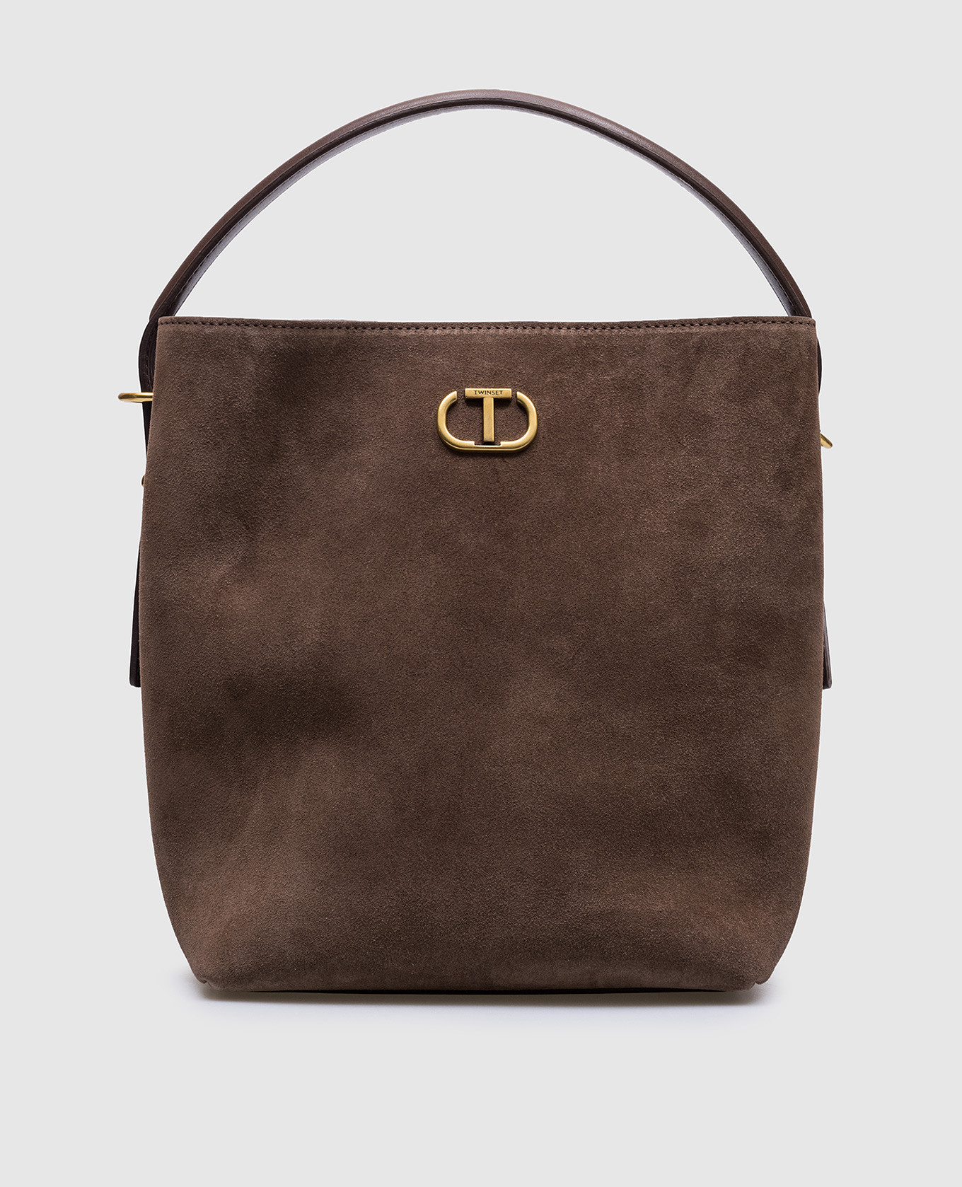 

Brown suede Chelsea bag with metallic logo Twinset, Коричневый
