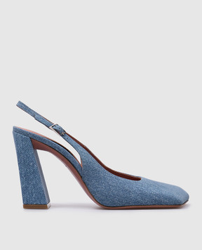 Amina Muaddi Charlotte printed leather slingbacks in blue 11S351574CHA