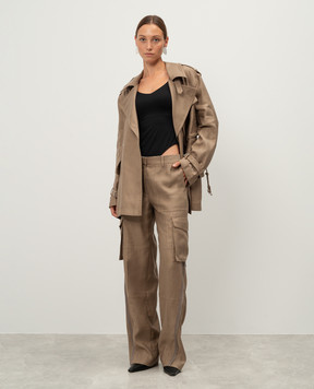 Helmut Lang Brown double-breasted cropped RIDER trench coat with linen O04HW401
