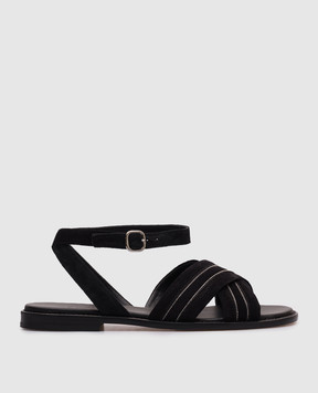 Doucal's Black suede sandals with monil chain DD8773MARNUF229