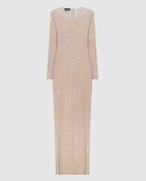 Santa Brands Beige maxi dress with crystals and slits MAXIDRESS