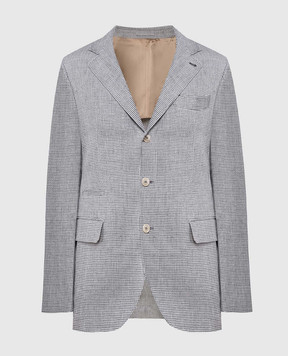 Brunello Cucinelli Gray linen houndstooth blazer MB4057BTDA