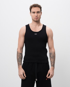 Off-White Black ribbed T-shirt with logo emblem OMUY006C99JER001