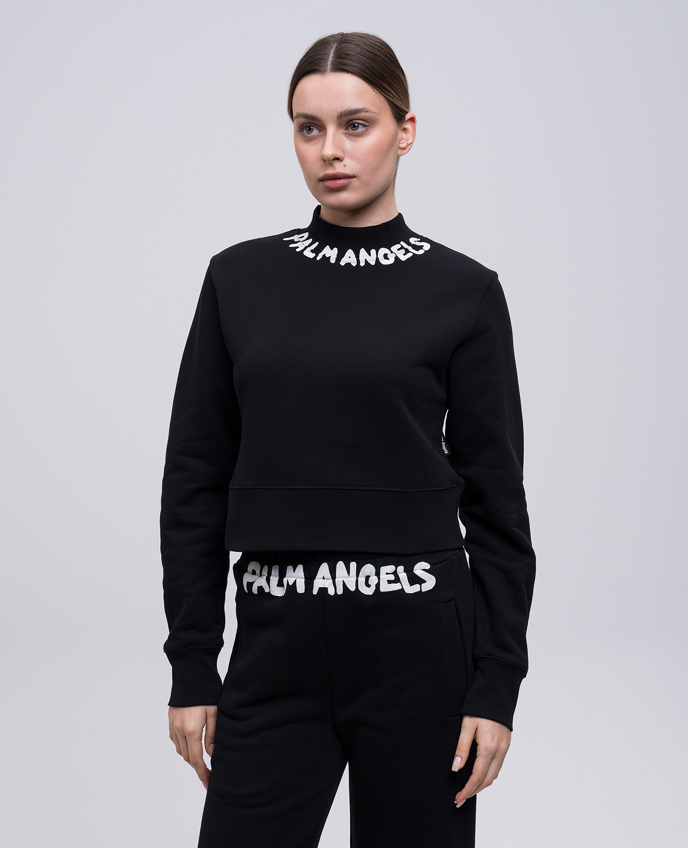 

Black cropped sweatshirt with logo print Palm Angels