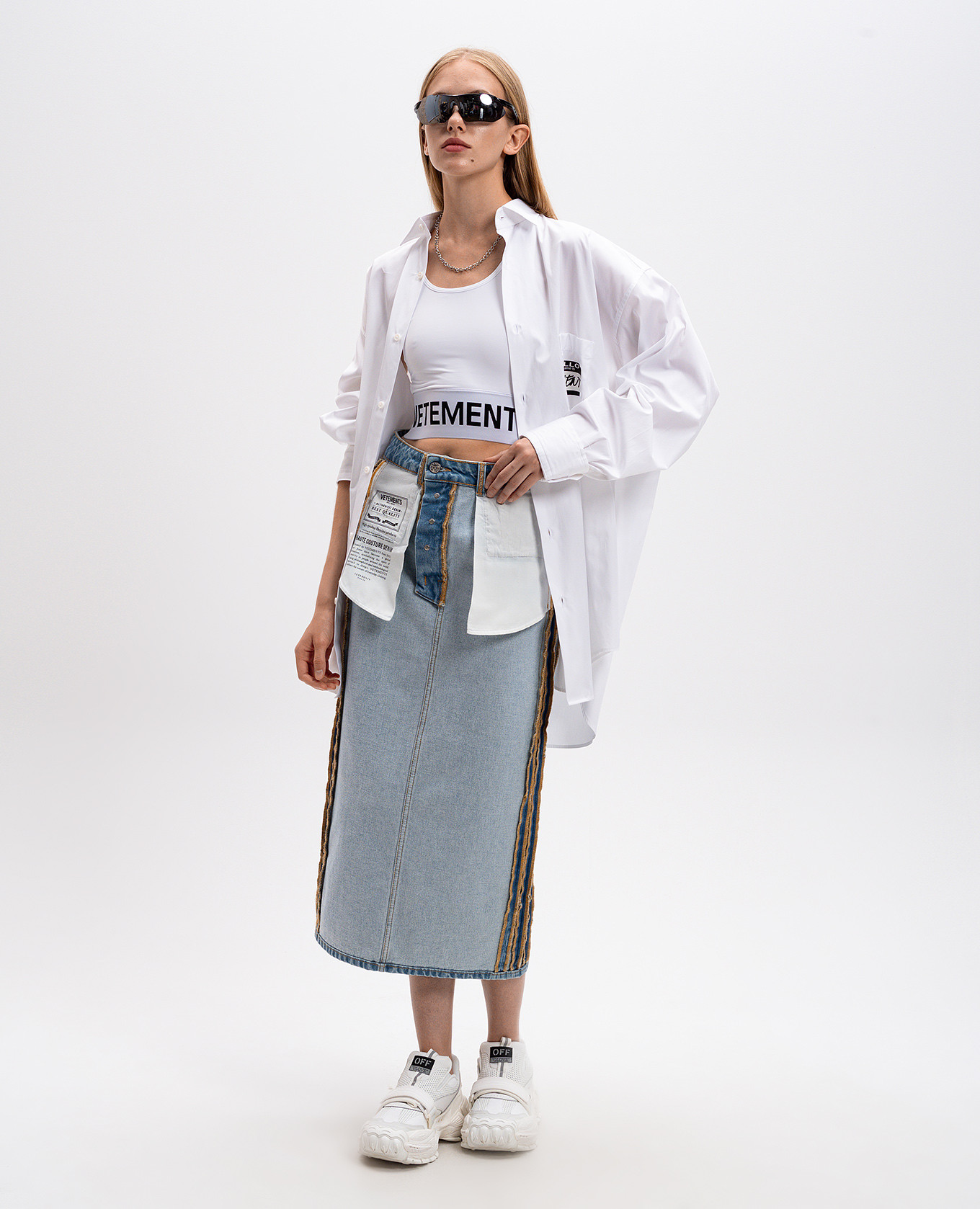 

Midi blue denim skirt with inside out effect Vetements, Light blue