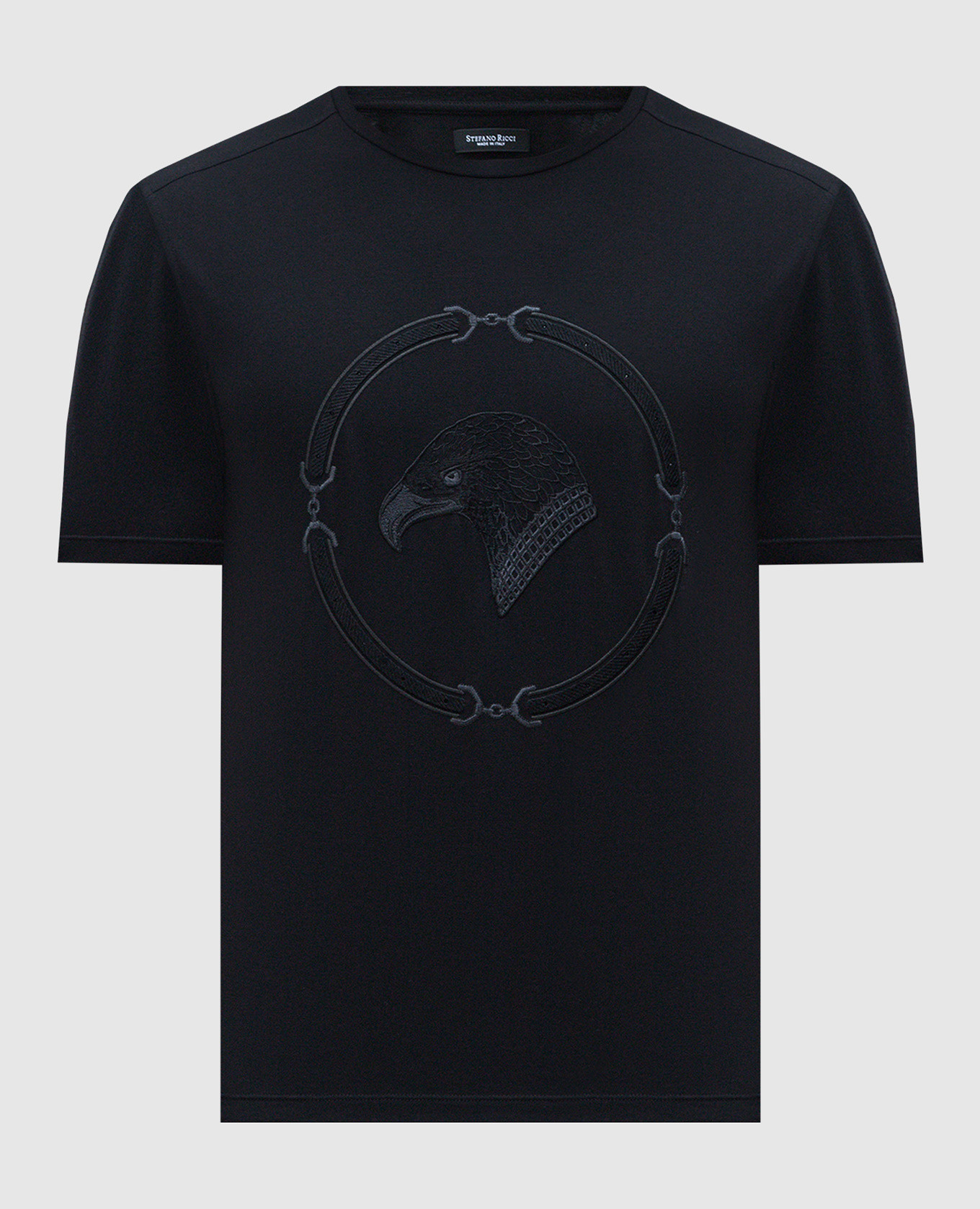 

Black T-shirt with embroidered crystal emblem Stefano Ricci
